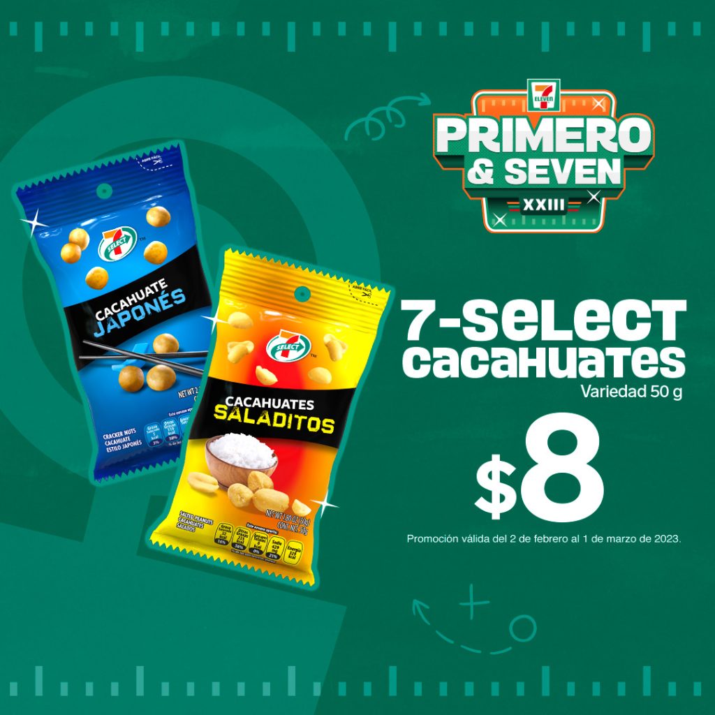 Escoge entre la variedad de cacahuates 7-Select de 50 gramos y llévate tus favoritos por solo 8 pesos.